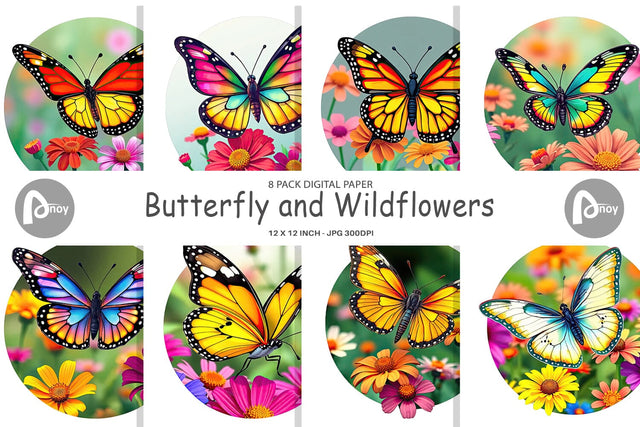 Digital Paper Wildflower Butterfly Digital Pattern artnoy 