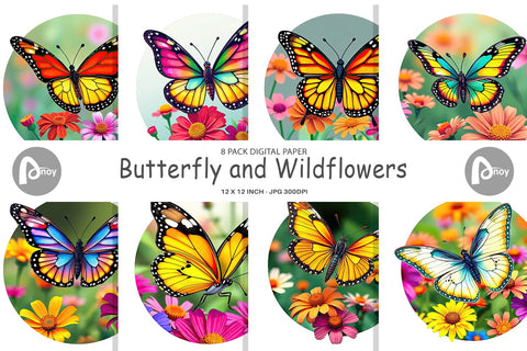 Digital Paper Wildflower Butterfly Digital Pattern artnoy 