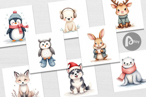 Digital Paper Winter Animals Digital Pattern artnoy 