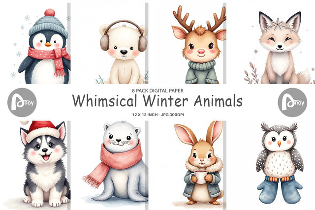 Digital Paper Winter Animals Digital Pattern artnoy 