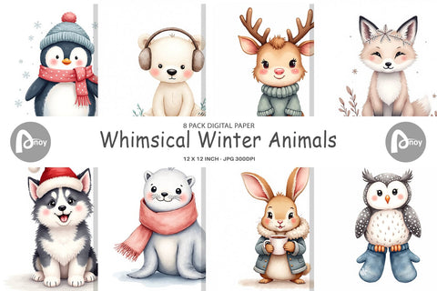 Digital Paper Winter Animals Digital Pattern artnoy 
