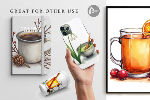 Digital Paper Winter Botanicals & Warm Brews Digital Pattern artnoy 