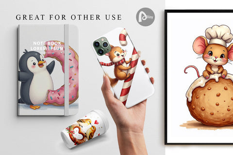 Digital Paper Winter Critters & Sweets Watercolor Digital Pattern artnoy 