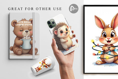 Digital Paper Winter Glow Whimsical Animals Digital Pattern artnoy 