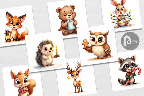 Digital Paper Winter Glow Whimsical Animals Digital Pattern artnoy 