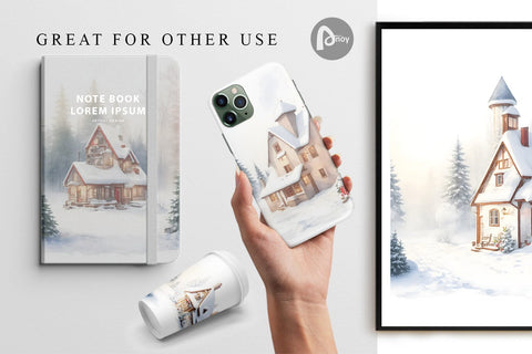 Digital Paper Winter House Watercolor Digital Pattern artnoy 