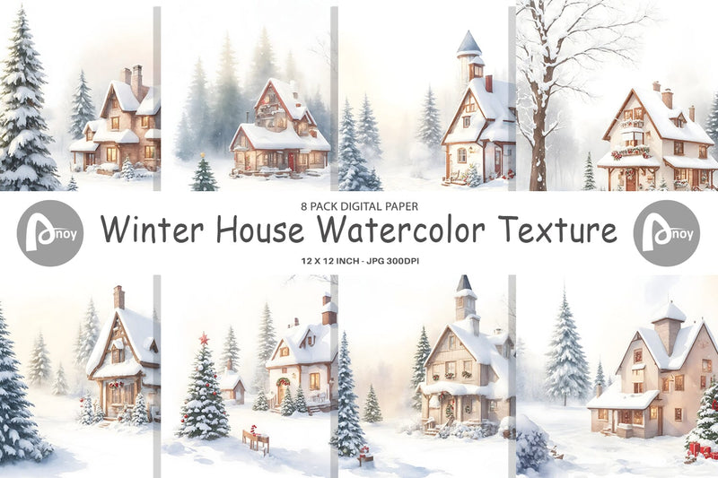 Digital Paper Winter House Watercolor Digital Pattern artnoy 