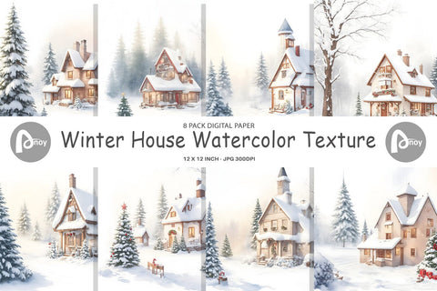 Digital Paper Winter House Watercolor Digital Pattern artnoy 