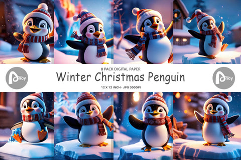 Digital Paper Winter Penguin Digital Pattern artnoy 