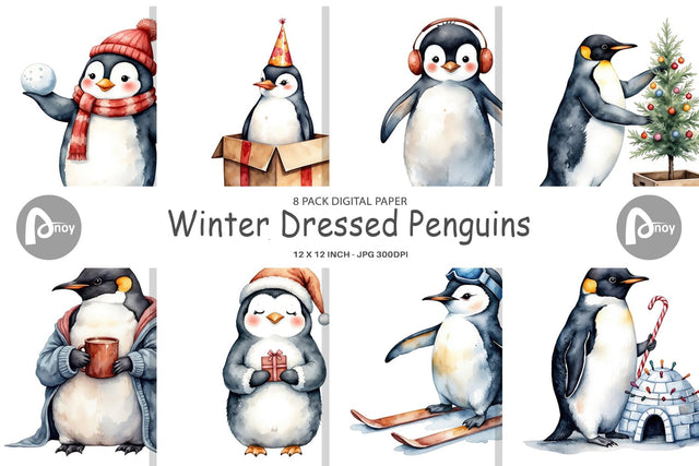 Digital Paper Winter Penguins Digital Pattern artnoy 