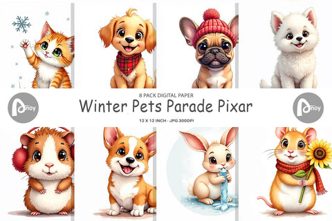 Digital Paper Winter Pets Parade Digital Pattern artnoy 