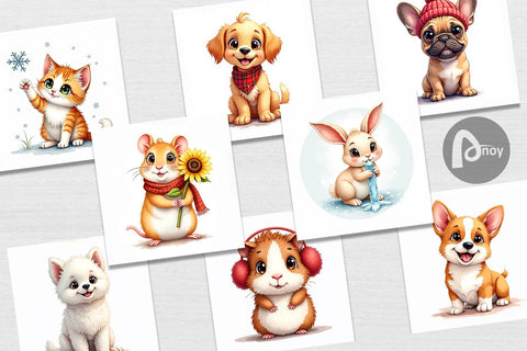 Digital Paper Winter Pets Parade Digital Pattern artnoy 