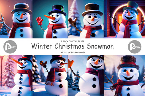 Digital Paper Winter Snowman Digital Pattern artnoy 