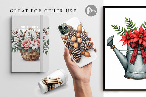 Digital Paper Winter Woodland Farmhouse Elements Watercolor Digital Pattern artnoy 