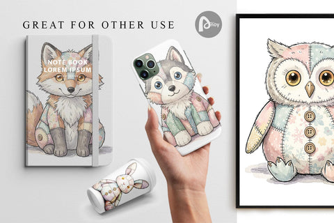 Digital Paper Winter Woodland Patchwork Watercolor Digital Pattern artnoy 