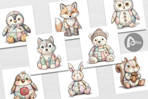 Digital Paper Winter Woodland Patchwork Watercolor Digital Pattern artnoy 