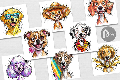 Digital Paper Witty Coastal Dog Watercolor Caricature Digital Pattern artnoy 