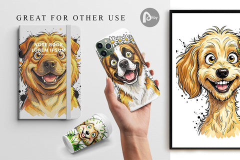 Digital Paper Witty Summer Garden Dog Watercolor Digital Pattern artnoy 