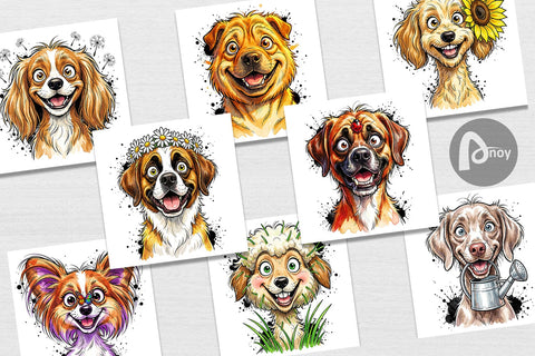 Digital Paper Witty Summer Garden Dog Watercolor Digital Pattern artnoy 