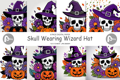 Digital Paper Wizard Hat Skull Digital Pattern artnoy 