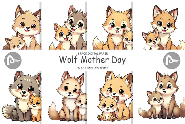 Digital Paper Wolf Mother's Day Digital Pattern artnoy 