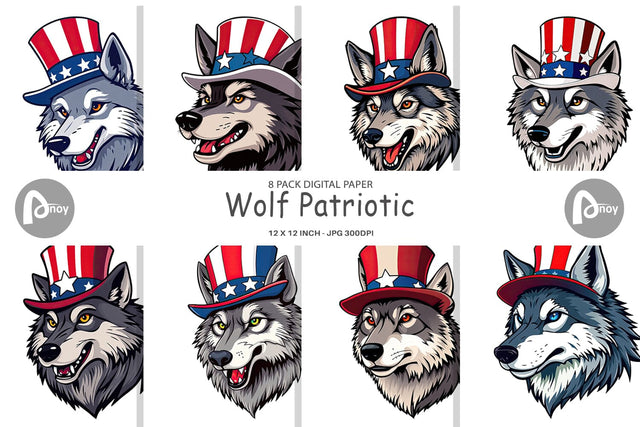 Digital Paper Wolf Patriotic Digital Pattern artnoy 