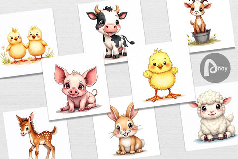 Digital Paper Wonky Barnyard Babies Watercolor Digital Pattern artnoy 