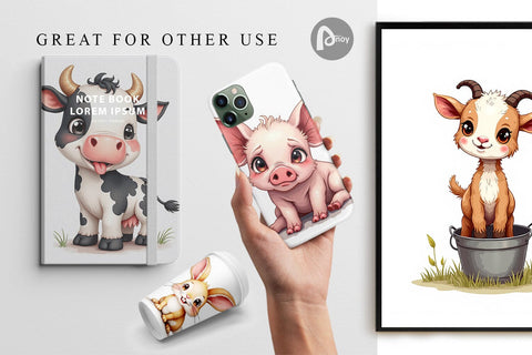 Digital Paper Wonky Barnyard Babies Watercolor Digital Pattern artnoy 