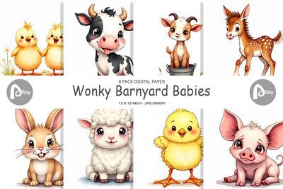 Digital Paper Wonky Barnyard Babies Watercolor Digital Pattern artnoy 