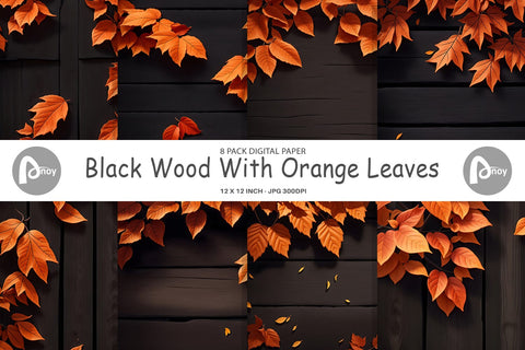 Digital Paper Wood With Orange Leaves Digital Pattern artnoy 