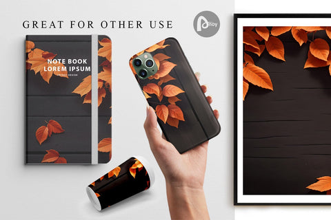 Digital Paper Wood With Orange Leaves Digital Pattern artnoy 