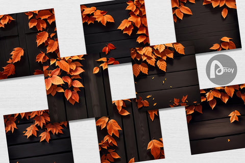 Digital Paper Wood With Orange Leaves Digital Pattern artnoy 