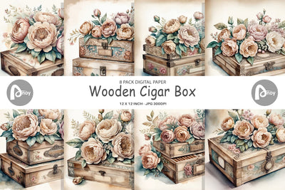 Digital Paper Wooden Cigar Box Digital Pattern artnoy 