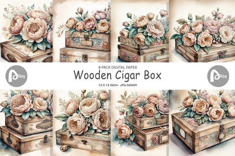 Digital Paper Wooden Cigar Box Digital Pattern artnoy 