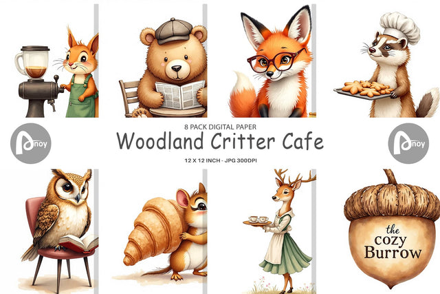 Digital Paper Woodland Animal Cafe Digital Pattern artnoy 