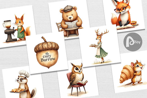 Digital Paper Woodland Animal Cafe Digital Pattern artnoy 