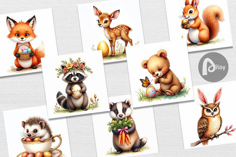 Digital Paper Woodland Easter Friends Digital Pattern artnoy 