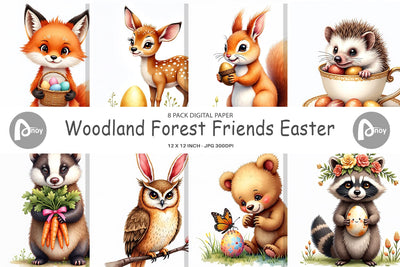 Digital Paper Woodland Easter Friends Digital Pattern artnoy 