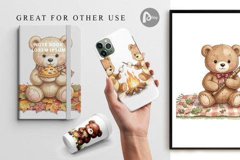 Digital Paper Woodland Forest Teddy Bear Watercolor Digital Pattern artnoy 
