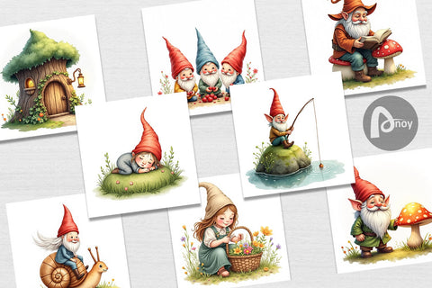 Digital Paper Woodland Gnomes Digital Pattern artnoy 