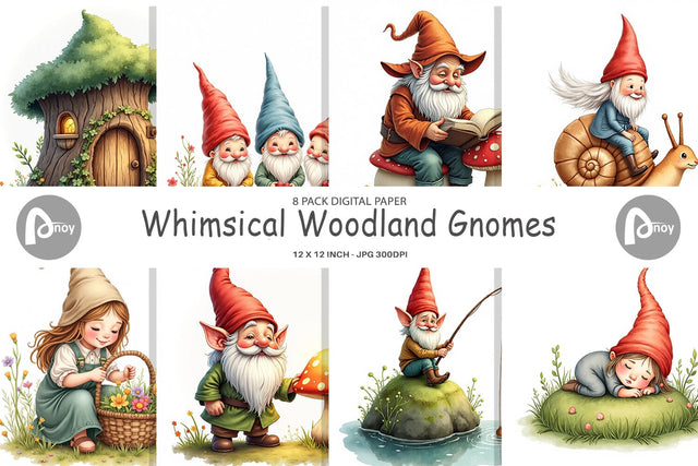 Digital Paper Woodland Gnomes Digital Pattern artnoy 