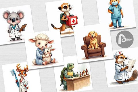 Digital Paper Woodland Healthcare Heroes Medical Animal Digital Pattern artnoy 