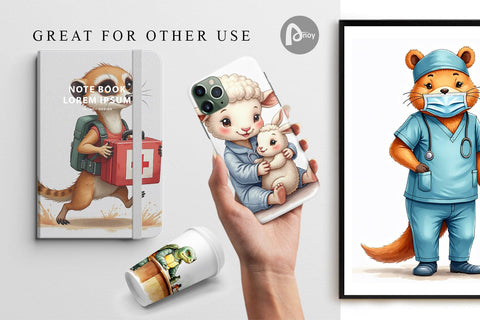 Digital Paper Woodland Healthcare Heroes Medical Animal Digital Pattern artnoy 