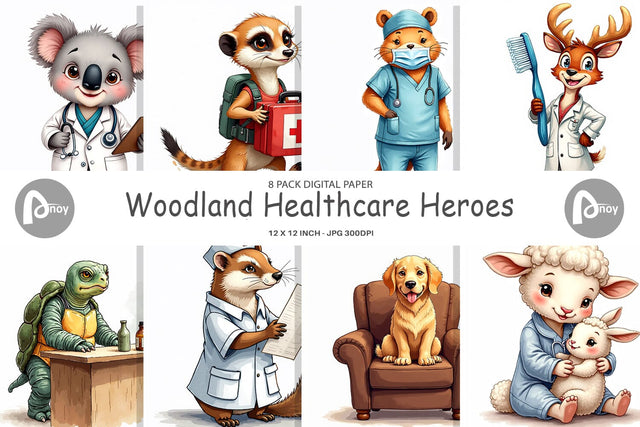 Digital Paper Woodland Healthcare Heroes Medical Animal Digital Pattern artnoy 