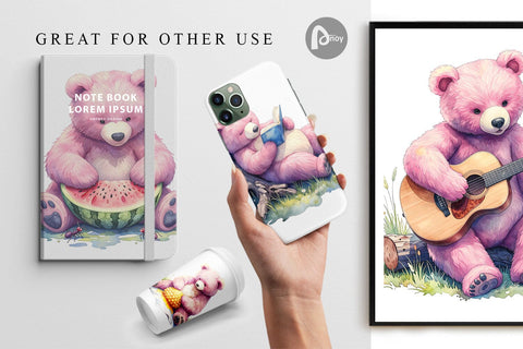 Digital Paper Woodland Mama Bear Watercolor Digital Pattern artnoy 
