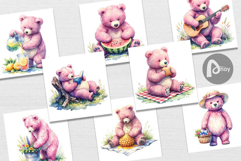 Digital Paper Woodland Mama Bear Watercolor Digital Pattern artnoy 
