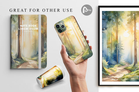 Digital Paper Woodland Watercolor Digital Pattern artnoy 