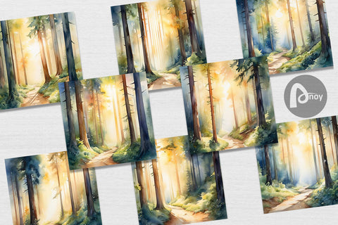 Digital Paper Woodland Watercolor Digital Pattern artnoy 