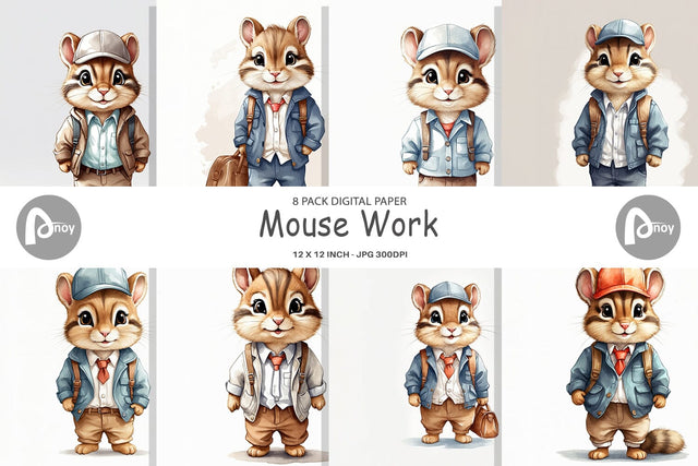 Digital Paper Working Mouse Digital Pattern artnoy 