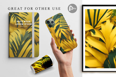 Digital Paper Yellow Palm Leaves Digital Pattern artnoy 